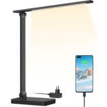 ⭕️Lepro Lampada da Tavolo LED 15W, Lampada da Scrivania USB Ricaricabile, 3 Colori e 5 Livelli di Luminosità, Dimmerabile, Luce da Lettura Protezione degli Occhi per Ufficio, Camera, Nero