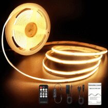 ⭕️ROUKLE Striscia LED COB 8mm - 10M, 24V, Super Luminosa e Dimmerabile, CRI90+ con Controllo RF | 3840 LEDs | Bianco Caldo 2700K | Facile Installazione per Casa Decorazione Fai-da-te
