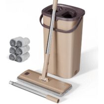 ⭕️Masthome Mocio Lavapavimenti e Secchio, Mocio Piatto con Secchio Strizzatore, 6 Panni Riutilizzabili In Microfibra, Mocio Multifunzionale per Pavimenti Parquet Legno, Laminato, Ceramica