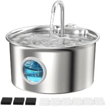 ⭕️Fontanella Gatto Acciaio Inox: Fontanella Gatti Silenziosa - 2.6L Automatica Fontana Gatti - Dispenser Acqua Elettrico - Abbeveratoio per Gatto Rubinetto - Filtro Multipla con 6 Filtris+ 3 Spugnes