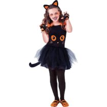 ⭕️Rubies Costume tutù da gatto nero per bambina, top con stampa di gatto nero, fascia per capelli, tutù con coda e calze, Originale di Rubies, Adatto per compleanni