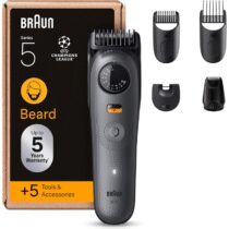 ⭕️Braun Regolabarba Uomo Series 5, Rasoio Elettrico Barba Braun, +5 Strumenti Styling, Lama Ultra Affilata, 120 Min Autonomia, Impermeabile, Selettore di Precisione Con 40 Lunghezze&Blocco BT5525 Grigio