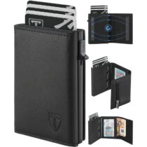 ⭕️TEEHON Portafoglio Uomo Slim, Portacarte in Pelle con Protezione RFID, Porta Carte di Credito Uomo Piccolo, Porta Tessere con Portamonete e Scomparti Banconote - Confezione Regalo - NERO (A-05)