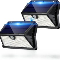 ⭕️Giliwosy Faretto LED da Esterno Solare, Luci Solari da Giardino 3 Modos Lampada Solare da Esterno con Sensore di Movimento IP65 Impermeabile Luce da Esterno per Parete, Garage (2 Pezzi Bianco Freddo)