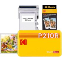 ⭕KODAK , Colorato, P210 Mini 2 Retrò, stampante fotografica mobile per cellulare, compatibile con smartphone (iOS & Android), Bluetooth, 54 x 86 mm, tecnologia 4Pass, laminazione, 68 fogli, giallo