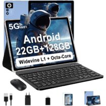 ⭕ZIOVO Android 14 Tablet 10 Pollici, 22GB RAM+128GB ROM (TF 1TB), 5G WiFi Tablets, Supporto Widevine L1/Octa-Core/8000mAh/Corpo Metallico/8+5MP, 2 in 1 Tablet PC con Tastiera e Mouse- Blu