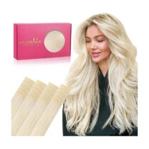 ⭕️WENNALIFE Extension Capelli Veri Biadesivo, 20pz 55cm 50g Biondo Platino Extension Biadesive Capelli Veri Lisci Remy Tape in Hair Extensions Capelli Setosi