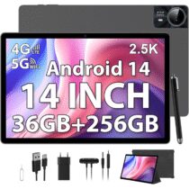 ⭕️PIXPEAK 2.5K Tablet 14 pollici, 4G Lte/5G WiFi, INCELL 2240 x 1400, 11580mAh, 36GB RAM, 256GB ROM (Estensione 2TB), Android 14, Octa-Core, 13MP+8MP, tablet in offerta con Custodia/GPS/Bluet (Grigio)