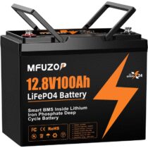 ⭕️MFUZOP 12V100Ah LiFePO4 Batteria Group 24, 100A BMS, MAX 1280W Potenza, 8000-15000 Cicli Deep Cycle, Supporta Collegamento in Serie/Parallelo, per Camper, Sistema Solare Domestico
