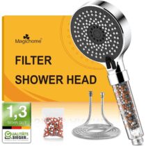 ⭕️Magichome Soffione Doccia con Tubo 2M 5 Getti Spray Doccino per Doccia Soffione Doccia Anticalcare Risparmio Idrico Soffione Doccia alta Pressione con Accessori Sostituibili,Bianco (Nero con Tubo)