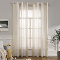 ⭕️MIULEE Tende in voile a righe bianche e beige, per interni con occhielli, belle tende in voile per finestre, camera da letto, confezione da 2, trasparenti, per soggiorno, altezza 300 cm