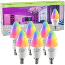 ⭕️GY Lampadine LED Alexa Inteligente WiFi E14 6W 600LM C37, Multicolore regolabile RGBCW dimmerabile bulbo, applicazione di controllo 2700k-6500k, compatibile con Alexa/Google Home, 6 pezzi