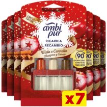 ⭕️Ambi Pur 3Volution Profumatore per Ambienti, 7 Ricariche per Diffusore Elettrico, Fragranza Crumble di Mele, tecnologia Elimina Odori, Fino a 90 Giorni di Profumo per Ricarica