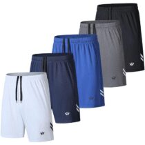 ⭕️Fovdtaa, Confezione da 5 pantaloncini sportivi da uomo con tasche ed elastico in vita, pantaloncini da allenamento e da corsa ad asciugatura rapida