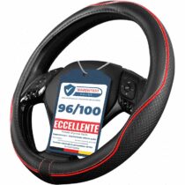 ⭕️Upgrade4cars Coprivolante Auto Universale Nero Rosso in Finta Pelle | Copertura di Volante Diametro 37-38 cm | Accessori Auto Interno | Regali per Donna e Uomo