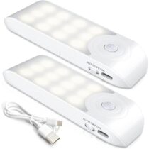 ⭕️Luce Notturna(2 Pezzi), Lampada LED Ricaricabile USB con Sensore di Movimento, ON/OFF/AUTO, Luce LED con Striscia Magnetica per Armadio Soggiorno, Camere da Letto,Cucine,Corridoio