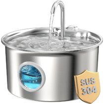 ⭕️Fontanella per Gatti Acciaio Inox: Fontana per Gatti Inossidabile - 2.6L Automatico Fontanelle Gatto Silenziosa - Dispenser Acqua Gatto con Finestra Livello Acqua - Distributore Acqua per Cani