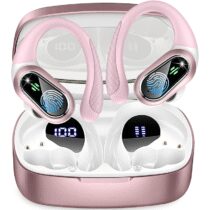 ⭕️Cuffie Bluetooth Sport, Auricolari Bluetooth 5.3 Wireless con 4 ENC Cancellazione Rumore Mic, 50 Ore HiFi Stereo Cuffie Wireless, IP7 Impermeabile, Cuffiette Bluetooth con LED Display, USB-C, Rosa