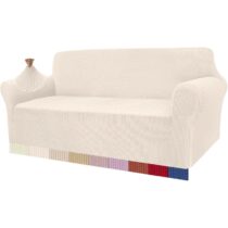 ⭕️Granbest Copridivano ad alta elasticità, moderno copridivano jacquard, elasticizzato, per soggiorno, protezione per cani, animali domestici (3 posti, beige chiaro)