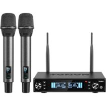 ⭕️TONOR Sistema Microfono Wireless, Microfono Ricaricabile Professionale, Microfono Dinamico Cordless in Metallo 2x100 UHF per Karaoke, Chiesa, Canto, Matrimonio, Riunione, DJ, Auto Scan, 80m,TW550
