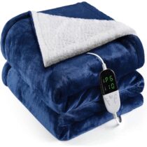 ⭕️OneAmg Coperta Termica Elettrica,155x180cm 6 Livelli di Riscaldamento,Timer 10H,Spegnimento Automatico Della Coperta Elettrica -con Telecomando Digitale,Lavabile in Lavatrice,Plaid Riscaldabile Blu