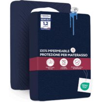 ⭕️Utopia Bedding Coprimaterasso Una Piazza e Mezza Impermeabile 140 x 200 x 30 cm, Certificato OEKO-TEX, Proteggi Materasso, Traspirante, Lavabile, Stile Montato Tutto Intorno Elastico Blu Marino