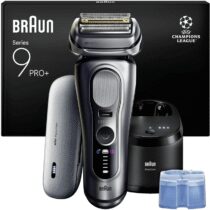 ⭕️Braun Serie 9 PRO + Rasoio Elettrico Barba, Wet&Dry, 5+1 Lame Di Precisione Ultra Sottili, Regolabarba Uomo, Rasoio Barba, 60 Min Utilizzo, PowerCase, Stazione SmartCare 6in1, Serie 9677cc, Argento