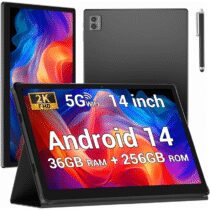 ⭕️BEYNIVAN Tablet 14 Pollici 5G WiFi,Android 14 Tablet 36GB RAM+256GB ROM,20W/11580mAh,2000 * 1200 incell FHD+,13MP+8MP,Face ID/GPS/BT 5.0/TÜV/USB-C,Nero