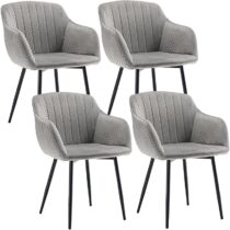 ⭕️Goeurvant Set di 4 Sedie in Velluto Grigio Sala da Pranzo con Braccioli Sedie Imbottite per Cucina Gambe in Metallo