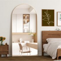 ⭕️NEUWEABY Specchio a figura intera, 180 x 80 cm specchio ad arco da terra con supporto da appendere o appoggiato alla parete per ingresso camera da letto, soggiorno,Oro